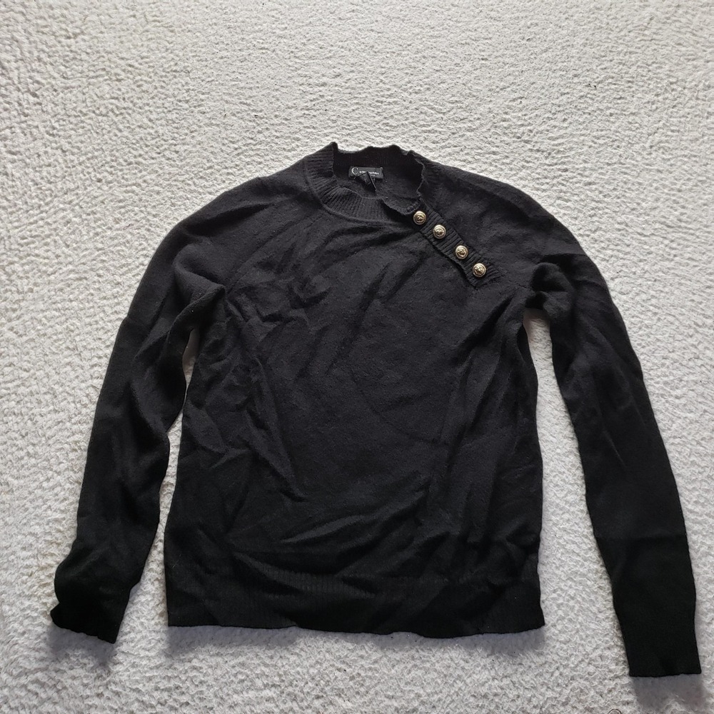C By Bloomingdale's Sweater Womens 1 Black Crew Long Sleeve Button Cashmere